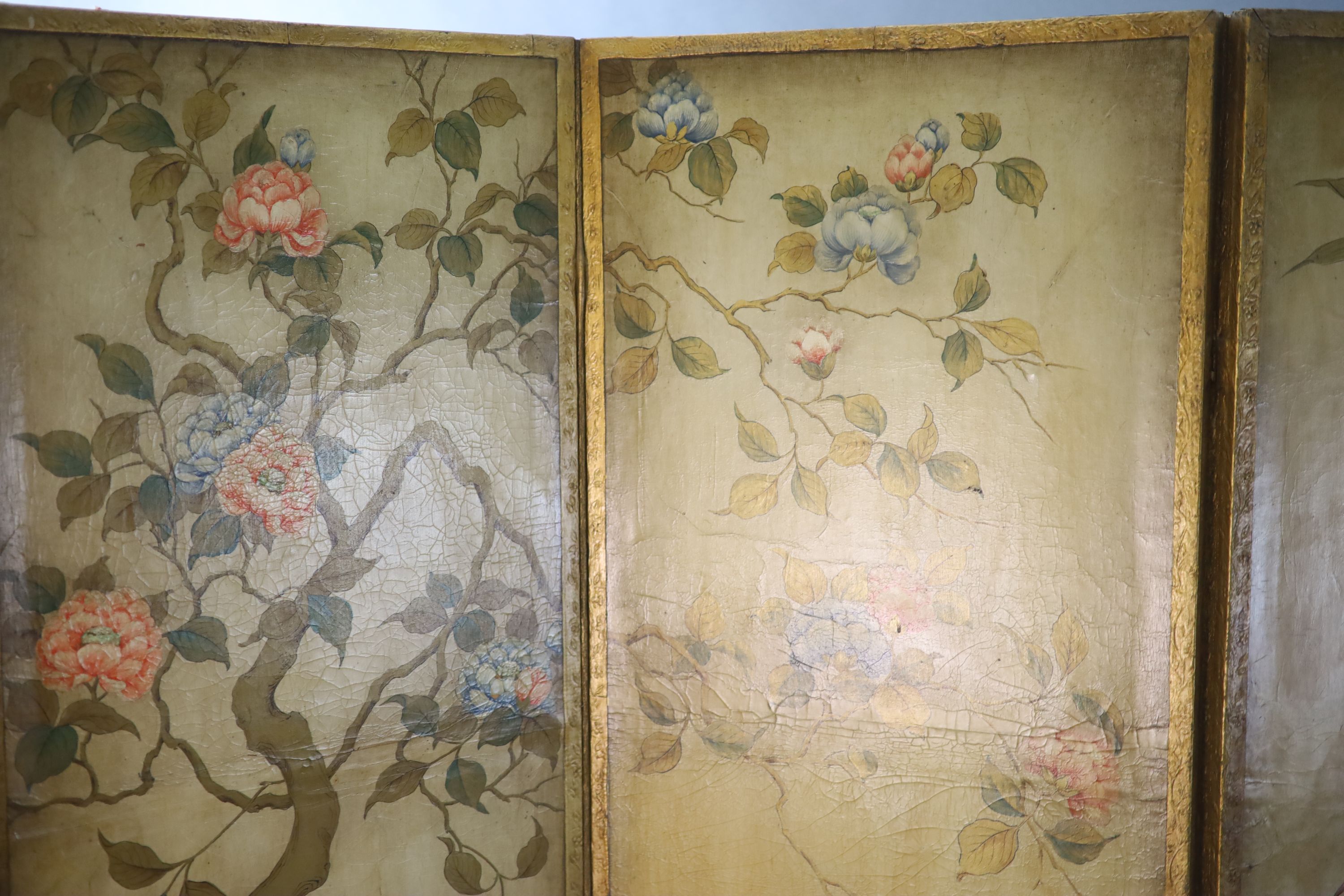 A late 19th century four leaf draught screen, each panel W.2ft H.6ft 8in.